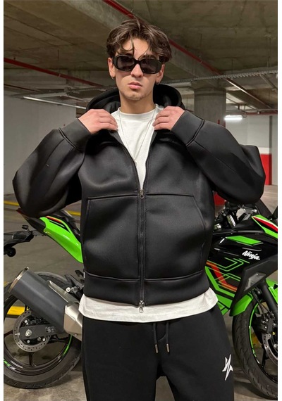 Zaee Oversize Scuba Zipp Hoodie Siyah