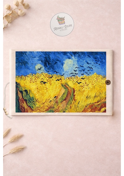 Kitap Kılıfı Ve Metal Kitap Ayracı Seti Van Gogh Buğday Tarlası Ve Kargalar
