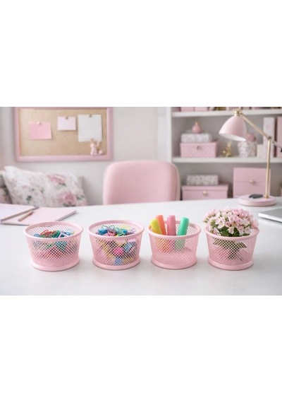 Nd-1021 Premium Metal Tel Kalemlik Pembe Ofis & Home Ofis Düzenleyici Pembe