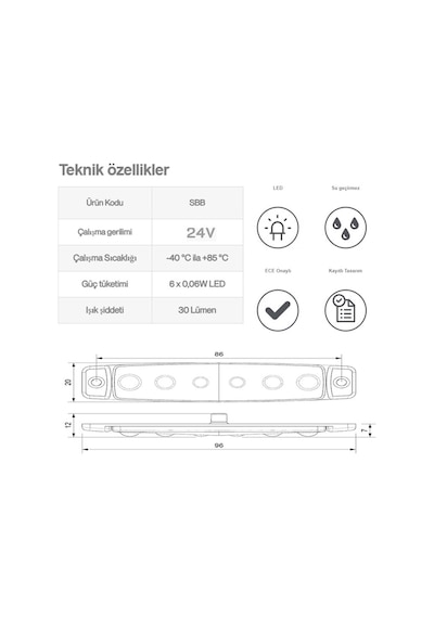 Sanel 24v Universal Parmak 6 Led Basamak Kırmızı Sbb24r6