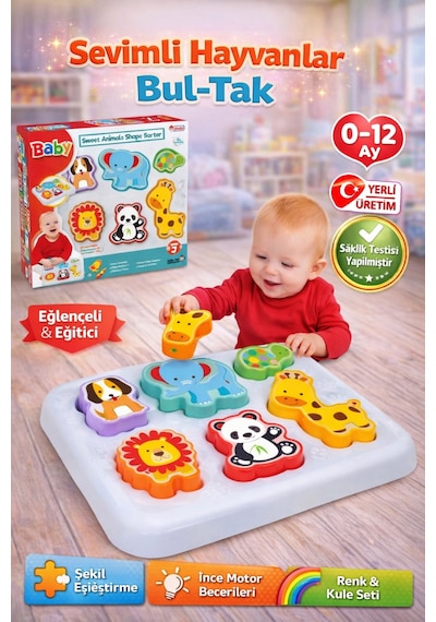 Eğitici Sevimli Hayvanlar Bul-tak - Bultak - Motor Becerileri - Şekil Takmaca
