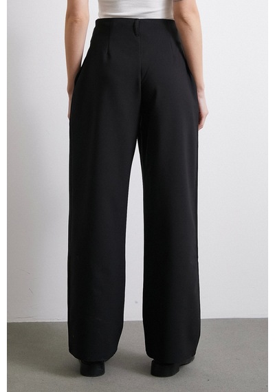 Never More Bel Detaylı Wide Leg Pantolon Siyah Siyah