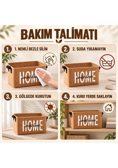 Harmony Home Sweet Home Doğal Jüt Düzenleyici Sepet Katlanabilir, Kulplu, Çok Amaçlı Saklama Kutusu 28 Diğer