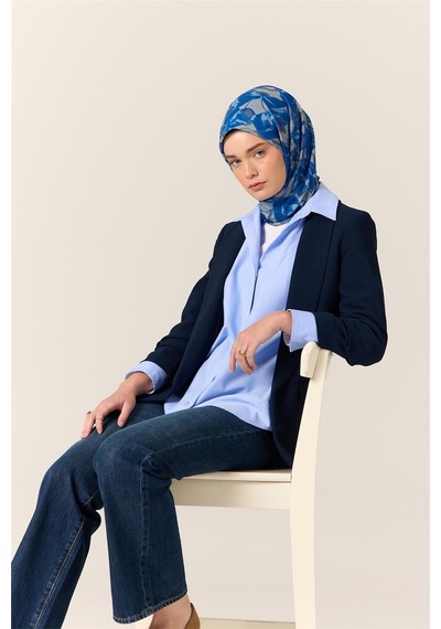 Silk Home İnce Pamuk Soft Eşarp Saks-gri Desenli Nefes Alan Tok Duruşlu 90x90 Çok Renkli