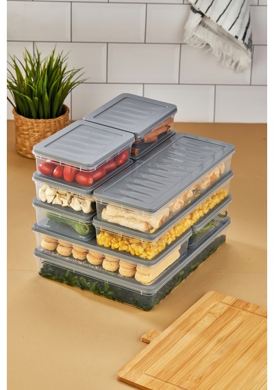 Multi Box 10 Parça 4 Farklı Boy Saklama Kabı Seti - Dondurucu & Mikrodalga Uyumlu Gri