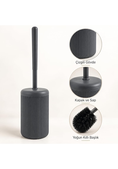 Siyah Çizgili Lüks Tuvalet Fırçası Seti 30 Cm Uzunluk Modern, Şık Ve Dayanıklı Banyo Aksesuarı Kaymaz, Hijyenik Tasarım Beyaz - Çok Renkli