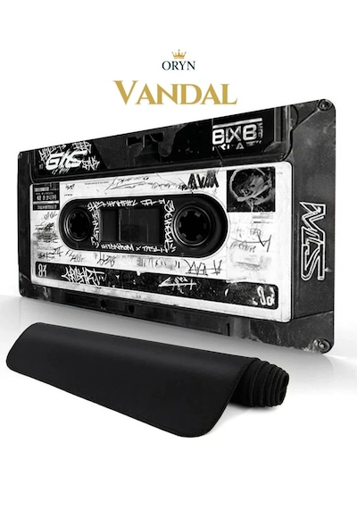 Oryn Cassette / Edition 90x40cm Gaming Mousepad - 3mm Kalınlık Beyaz & Siyah