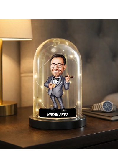 Bk Gift Kişiye Özel Erkek Patron Karikatürlü Led Işıklı Cam Fanus Biblo -1, Mesleki Hediye, Doğum Günü Hediyesi Kobitmeyencom36879 Bk Gift