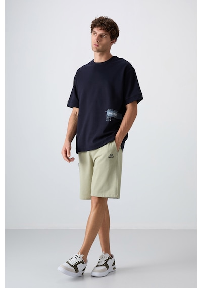 Tommy Life Lacivert Pamuklu Kalın Yumuşak Dokulu Oversize Fit Baskılı Erkek T-shirt - 88322 Lacivert