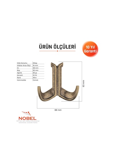 Marmaris Lüks Askı, Metal, Vestiyer Askı, 85 Gr, Dolap Askılık, Duvar Askılığı, Antik Sarı Vidalı 5 Adet