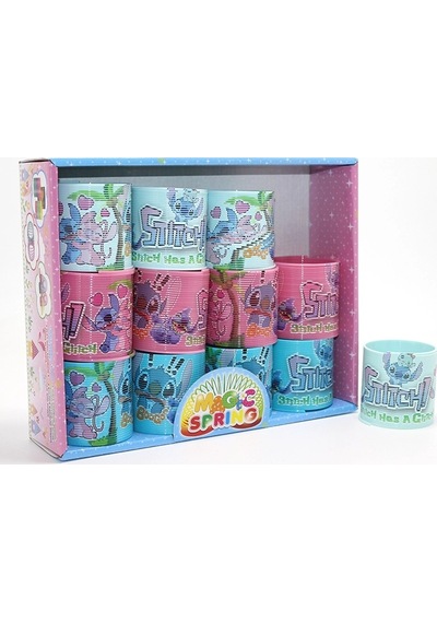 Stitch Baskılı Magic Spring Stres Yayı - Standlı Pembe Ve Mavi Renk 12'li Seti Alk3986