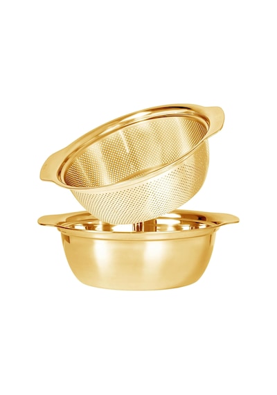 Morponi Gold Paslanmaz Çelik Karıştırma Kabı Ve Süzgeç 2'li Lüks Set 27 Cm Gold