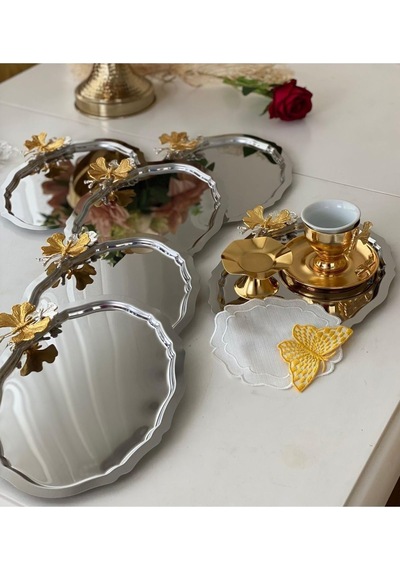 Azram House Paslanmaz Çelik Oval Model 20 25 Cm Servis Ve Sunum Tepsisi Kelebekli 6 Adet Diğer