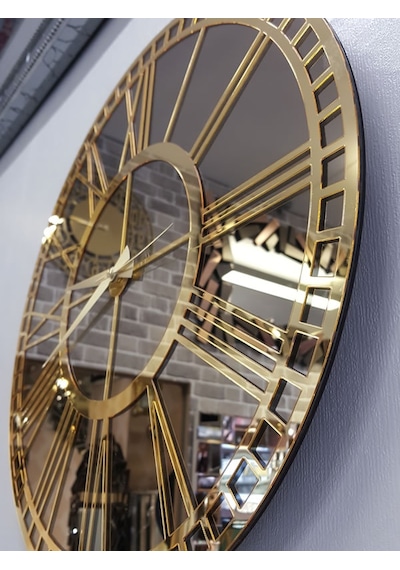 Ayna Denizi Golden Bronze Model Altın Bronz Renk 50 CM Dekoratif Aynalı Duvar Saati Altın