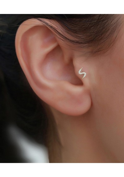14 Ayar Altın Kıvrımlı Tragus Piercing Sarı Altın