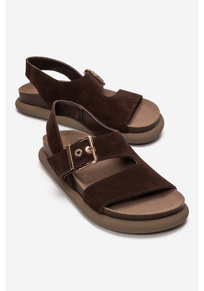 Luvishoes Jalven Kahverengi Süet Hakiki Deri Kadın Sandalet