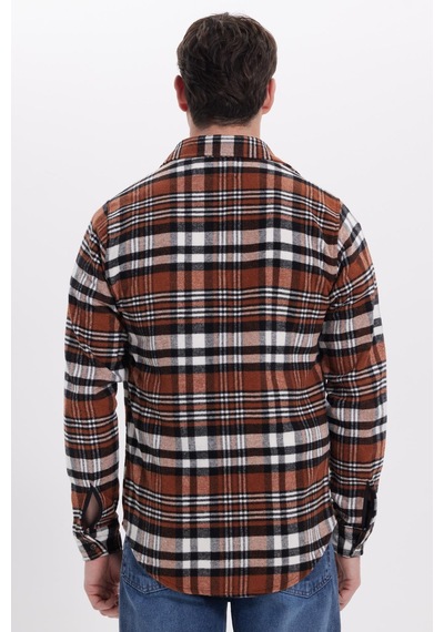 Tudors Erkek Slim Fit Dar Kesim Kareli Kışlık Oduncu Gömlek-42200 Kahverengi