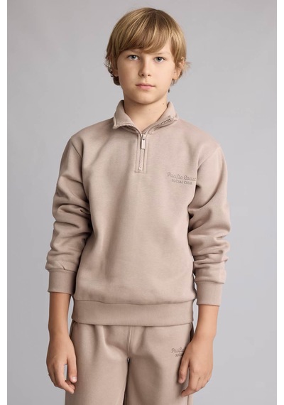 Defacto Yarım Fermuarlı Dik Yaka Vizon Erkek Çocuk Sweatshirt H9689a8/bn615