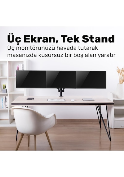 Std48036e 17"-27" Üçlü Ergonomik Monitör Kolu, 3 Ekranlı Amortisörlü Stand, 360 Pivot Vesa Tutucu, Trader/yazılımcı Kurulumu 3x7kg