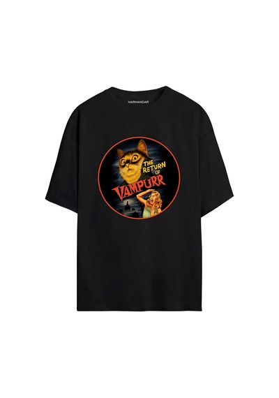 Vampurr Vampir Kedi Baskılı Unisex Siyah Oversize T-shirt SIYAH Vampurr Vampir Kedi Baskılı Unisex Siyah Oversize T-shirt SIYAH