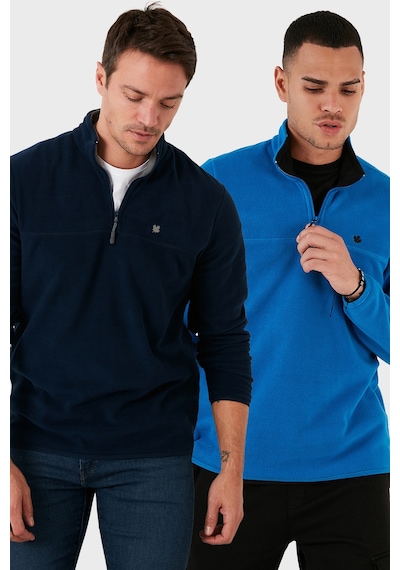 Buratti Slim Fit Anti-Pilling Tüylenme Yapmayan Bato Yaka Şardonlu 2'Li Paket Erkek Polar 5906001S2 Lacivert-Saks