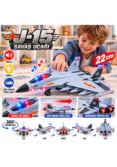 J15 Metal Uçak Flying Shark Fighter Air Force Sesli-ışıklı Çek-bırak 5. Nesil Savaş Uçağı 22 Cm