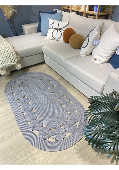Mavaux Cookie Jüt Hasırlı El Örgüsü Kilim Gri