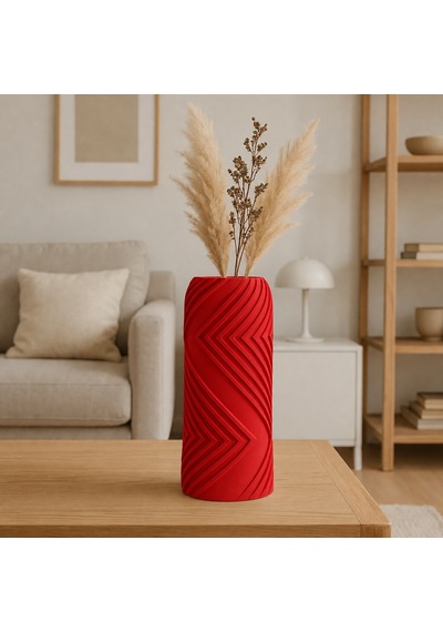 3d Baskı Vector Vazo - Geometrik Çizgili Dekoratif Vazo-kırmızı Çok Renkli