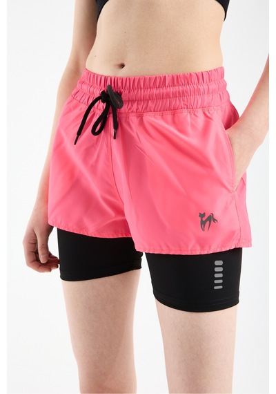 Gugus Kadın İçi Taytlı Baskılı Çift Cepli Spor/deniz/havuz Şortu Pembe