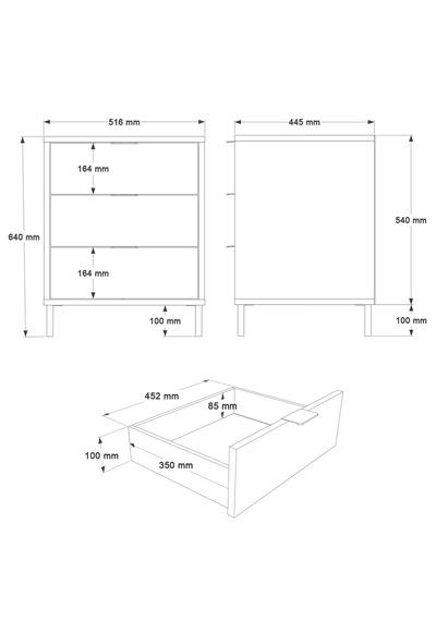 Robin Home Nexus 52x45 Cm 3 Çekmeceli Ofis Keson Komodin Metal Ayaklı Sepet-kumsal-antrasit