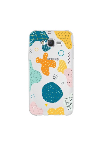 Samsung Galaxy Uyumlu J7 Core Kapak Geometrik Şekiller Tasarımlı Şeffaf Silikon Kılıf Şeffaf