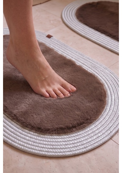 Banyo Paspası Takımı 60x100+40x60 Cm Düz Mouss Kahve & Gümüş Kahve - Gümüş