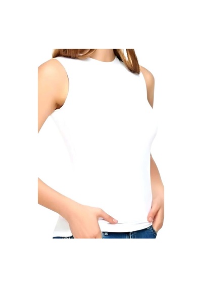 Uniquetrenders Kadın Sıfır Kol Bisiklet Yaka Pamuklu Atlet 3'lü Set Beyaz
