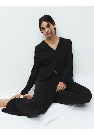 Marks & Spencer Pamuk Modal Karışımlı Pijama Takımı T37002212J Siyah