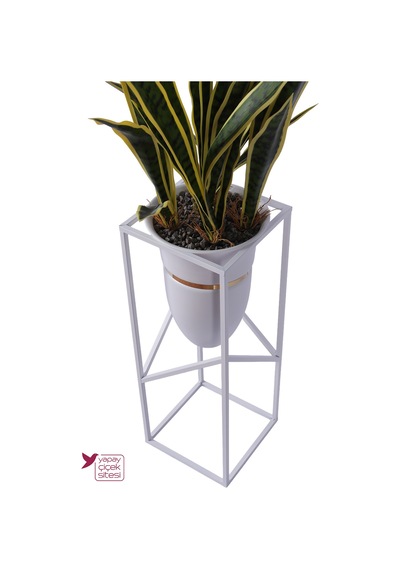 Yapay Çiçek Sitesi Metal Sütun Saksıda Paşa Kılıcı Ağacı Yeşil Sarı 120 Cm