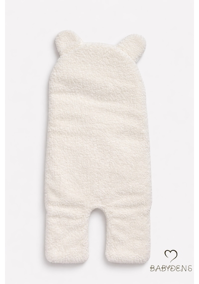 Babyden's 0-12 Ay Welsoft Peluş Bebek Dış Kundak Uyku Tulumu Ayıcık Kulaklı İçi %100 Pamuk Astarlı Battaniye Ekru
