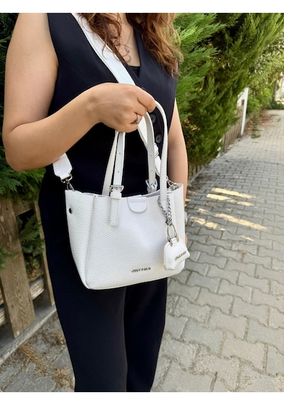 Just Polo Günlük Kombinlere Uygun Kadın Orta Boy Ayarlanabilir Askılı Şık El & Omuz Çantası Shoulder Bag Beyaz