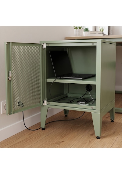 Alfafonet Ziglat Serisi Kilitli Metal Home Office Dolabı %70 Perfore Kapaklı Yeşil Ral 6018 450x1500x450 Mm