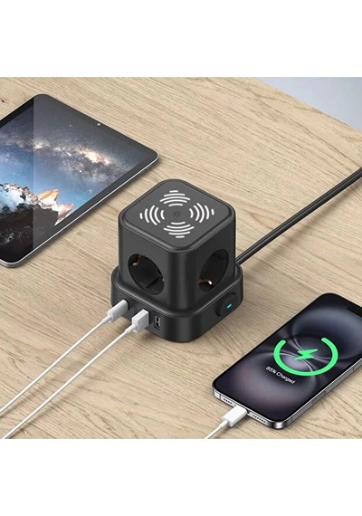 Akım Korumalı 4lü Priz Gece Lambalı 2xusb 2xtype-c Çıkış Yüksek Gerilim Koruma Çoklu Priz Çoğaltıcı 2 M
