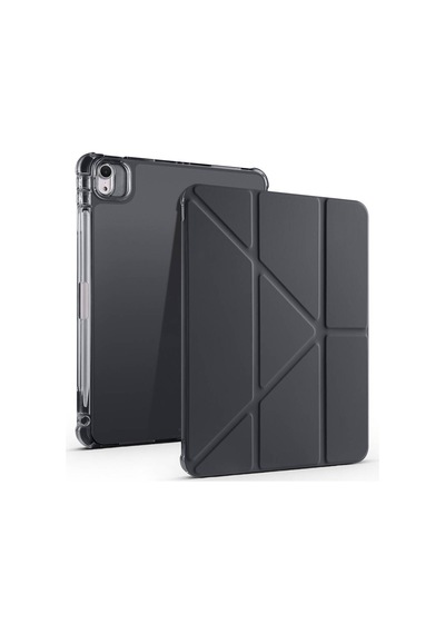 İpad Air 11 2025 M3 A3266-a3267-a3270 Uyumlu Kalem Bölmeli Dönebilen Üçgen Standlı Tri Folding Tablet Kılıfı - Siyah - T36453
