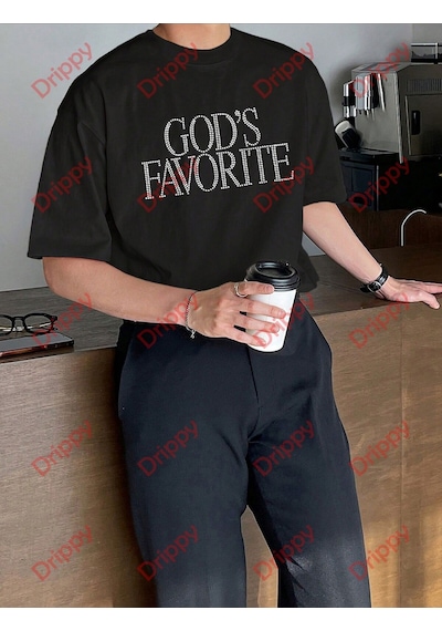 Flood Of Style Unisex God's Favorite Baskılı Tshirt Siyah Siyah