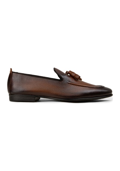 Deery Erkek Kahverengi Hakiki Deri Püsküllü Loafer - 01701mkhvc92