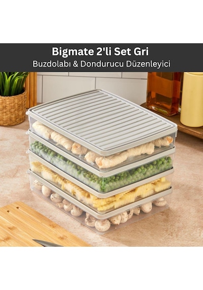 Bigmate 2'li Şeffaf Saklama Kabı 2x2,5 Lt Bgmt2225 Mikrodalga Buzdolabı Ve Dondurucu Uyumlu Düzenleyici Gri