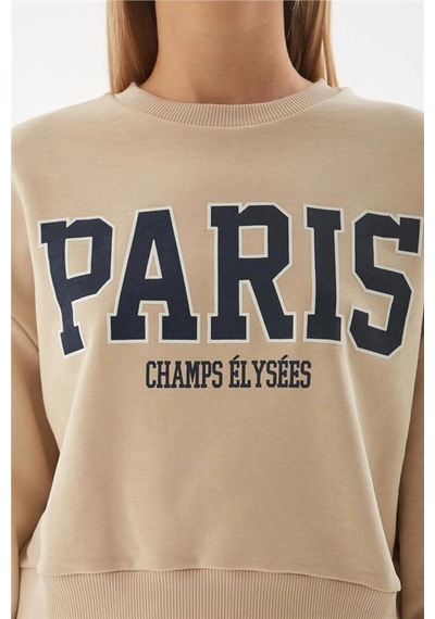 Fashion Frends Fashion Friends Baskılı Crop Sweat Bej Bej / Beige