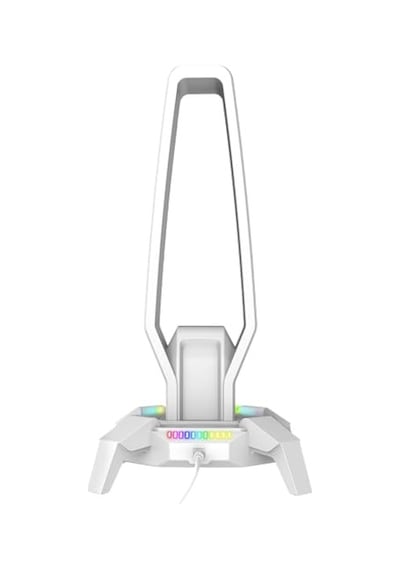 Rm-h27 Igrıs Type-c Rgb Beyaz Kulaklık Standı, 3 Usb 2.0 Portlu, 3.5 Mm Ses Girişli Oyuncu Kulaklık Askısı