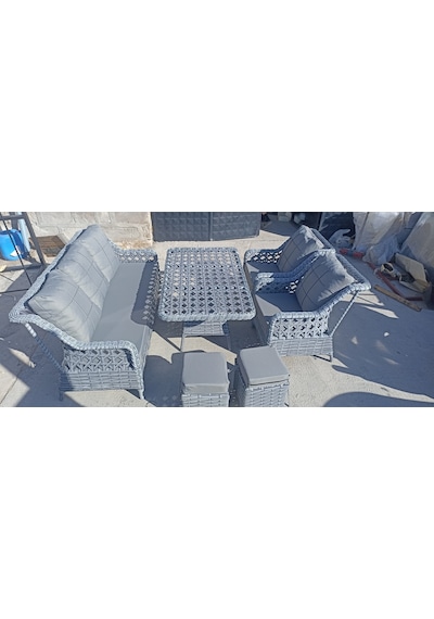 Neps Metal Gri Rattan Bahçe Ve Balkon Takimi 3+1+1 Arti Masa 2 Puf Minder Ve Temperli Cam Neps Metal Gri Rattan Bahçe Ve Balkon Takimi 3+1+1 Arti Masa 2 Puf Minder Ve Temperli Cam