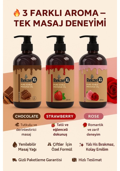 Çikolata Çilek Gül Aromalı Masaj Yağı 250 Ml Yenilebilir, Xl Boy - 725721563