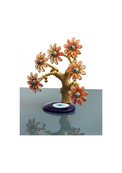Feng Shui Nazar Boncuğu Çiçeği Hayat Ağacı Servet Çakra Şans Ağacı Mavi Göz Vitrin Masa Süsü Aster 14 Cm
