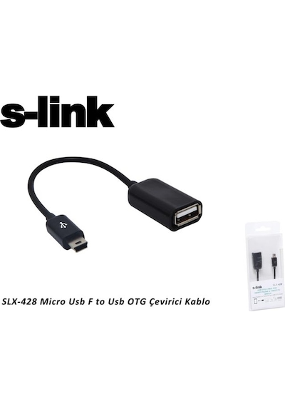 S-Link Slx-428 Mini Usb 5 Pin To Usb 2.0 Erkek-Dişi Siyah Otg Kab