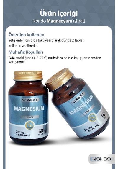 Nondo Magnezyum Sitrat 60 Tablet